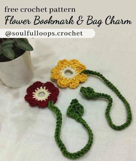 Free Crochet Pattern Flower Bookmark & Bag Charm